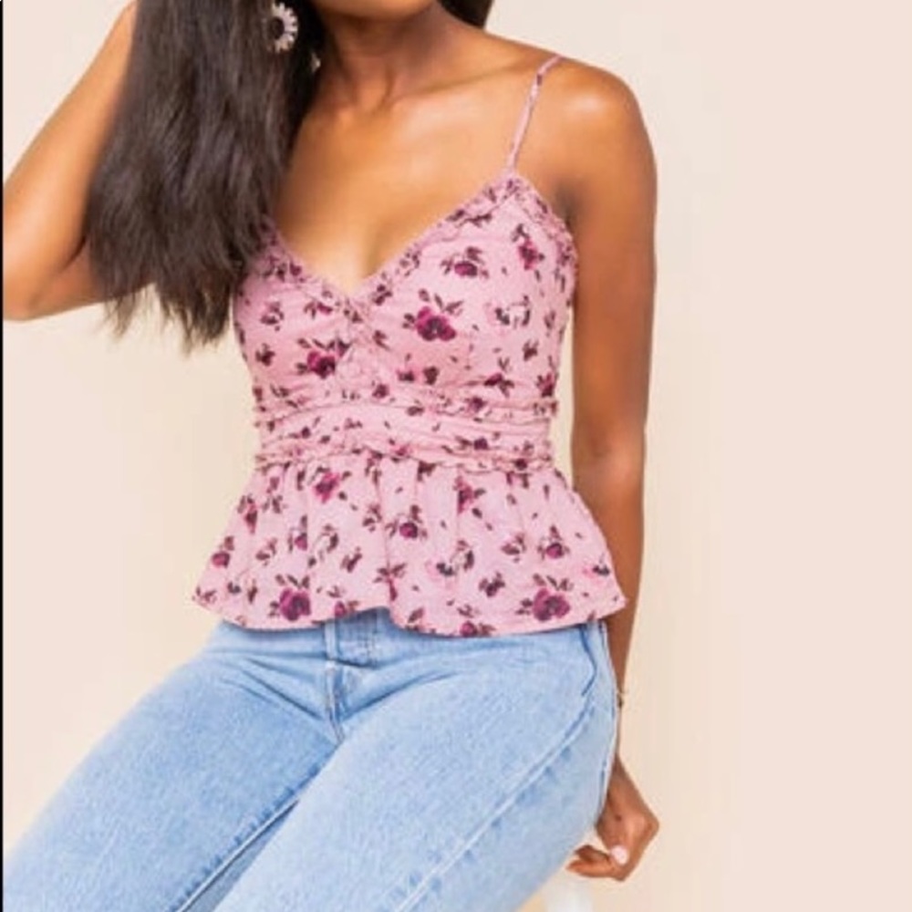 Francesca’s xs Donatella Floral Peplum Tank Top